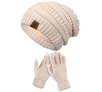 Ensemble bonnet et gants pour femme Ensemble moufles coupe-vent, beige
