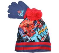 ensemble bonnet et gants spiderman bleu et rouge