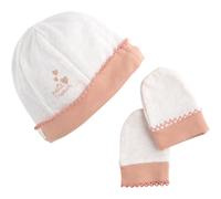 Lot Bonnet Et Moufles Bébé En Coton - Petit Coeur Blanc 0/1M(50/54)