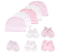Ensemble bonnet et moufles pour bébé, 5 bonnets pour bébés, garçons, filles, 0-6 mois, 100 % coton, rose, 0-6 Mois