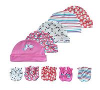 Ensemble bonnet et moufles pour bébé nouveau-né - 5 bonnets et 5 paires de moufles à gratter pour bébé garçon et fille de 0 à 6 mois 100 % coton - - taille unique