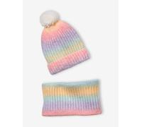 Ensemble bonnet et snood arc-en-ciel fille bleu clair bicolor/multicolor 10/14A