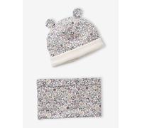 Ensemble bonnet et snood bébé imprimé fleuri doublé sherpa rose imprimé 24/36M(86/97)