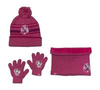 Ensemble Bonnet Gants cache cou Minnie Disney (snood ou tour de cou double a l'interieur) (set bonnet + gants + cache cou Minnie - A)