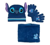 Ensemble Bonnet Gants cache cou Stitch Disney (snood ou tour de cou double a l'interieur) (Ensemble bonnet + gants + snood Stitch Disney)
