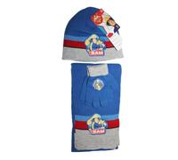ensemble bonnet gants écharpe sam le pompier bleu gris rouge