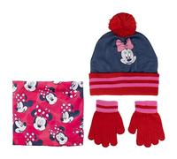 Ensemble Bonnet, Gants et Écharpe Cache Cou Minnie Mouse - Couleur Bleue, Rouge et Rose - Taille Unique - Fabriqué en Acrylique et Polyester - Motif Minnie - Produit Original Conçu en Espagne