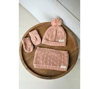 Ensemble bonnet, moufles et cache-cou enfant en tricot esmée rose 5/6A