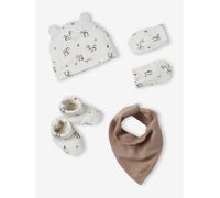 Ensemble bonnet, moufles, foulard et chaussons bébé beige 0/1M(50/54)