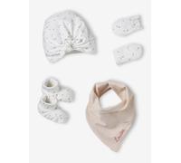Ensemble bonnet, moufles, foulard et chaussons bébé rose 12/18M(74/81)