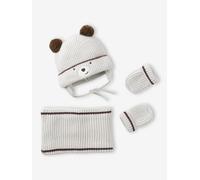 VERTBAUDET Ensemble Bonnet « Ourson », Snood et moufles bébé Argile 12/18M(74/81)