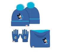 Ensemble bonnet, snood et gants - Mickey - Bleu - Acrylique - Hiver - Enfant 3-6 ans Junior