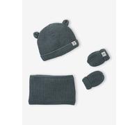 VERTBAUDET Ensemble Bonnet, Snood et moufles bébé Vert 12/18M(74/81)