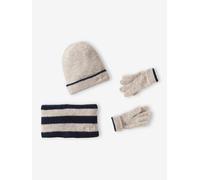 Ensemble bonnet + snood + gants cool kids garçon bleu grisé 12/14A