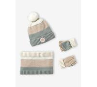 Ensemble bonnet snood moufles/mitaines colorblock fille vert d'eau 12/14A