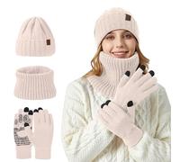 Ensemble Bonnet Tour de Cou Gants Unisexe Hiver Épais à Motif Flocon, Set Chaud Trois Pièces, Taille Grande Tête, Ensemble Bonnet Tour de Cou Gants Homme Femme pour Confort Maximum