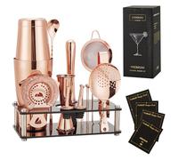Ensemble Boston Shaker 16 pièces - Kit de cocktail en acier inoxydable avec shaker, filtre, pince à glace, cuillère, doseur, pilon, 4 pics à cocktail et 2 verseurs. (Or rose)