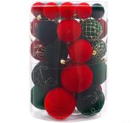 Ensemble Boules de Noël Flockées 44pcs Vert avec Motif Doré et Seau | Fabriqué en polystyrène Motifs en relief détaillés pour facile à suspendre grâce aux dessus pré-bouclés