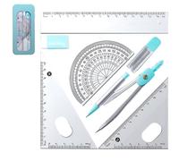 Ensemble boussole et rapporteur | Kit de géométrie mathématique - de dessin avec rapporteur de mathématiques, équerres, règle et plus encore pour les étudiants débutants