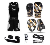 Ensemble Boxe Enfants - PSS - Kit 6 Pièces - Gants 4Oz - Short & Débardeur - Accessoires Noir 3-4 ans
