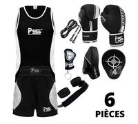 Ensemble Boxe Enfants - PSS - Kit 6 Pièces - Noir/Blanc - 3-14 Ans - Gants Inclus 9-10 ans