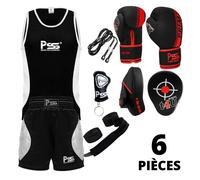 Ensemble Boxe Enfants - PSS - Kit 6 Pièces - Noir/Rouge - 3-14 Ans - Gants Inclus 9-10 ans