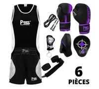 Ensemble Boxe Enfants - PSS - Kit 6 Pièces - Noir/Violet - 3-14 Ans - Gants et Accessoires 13-14 ans