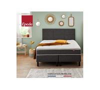 Ensemble matelas et sommier Epeda Ensemble boxspring surmatelas + matelas + sommier + tête de lit + pieds gris chiné ENCHANTEUR 200x200