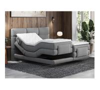 Ensemble complet boxspring tête de lit capitonnée + sommiers relaxation électrique + matelas + surmatelas - 2 x 80 x 200 cm - Tissu - Gris clair -