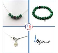 Ensemble bracelet-collier composé de perles d'onyx noires mates + chaîne en acier inoxydable de 8 mm en malachite
