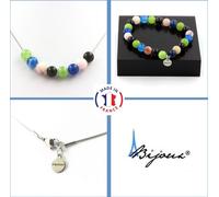 Ensemble bracelet-collier, perles d'agate noire + péridot + agate rubanée bleue + opale rose, chaîne en acier inoxydable de 8 mm
