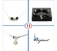 Ensemble bracelet-collier, perles d'apatite verte de Madagascar + chaîne en acier inoxydable de lave de 8 mm