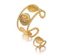 Ensemble bracelet et bague de pirate, bijoux géométriques en or pour femme | Ensemble de pièces de pirates dorées - Style vintage punk des années 80 et 90 - Accessoires de pirates pour Halloween et