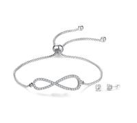 Ensemble bracelet et boucles d'oreilles MGJ™ Infinity pour femme avec cristaux Swarovski - Livré avec une carte de Noël, un coffret cadeau blanc et un sac - Bijou hypoallergénique pour elle