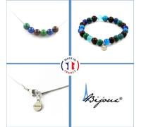 Ensemble bracelet et collier en perles d'œil de tigre rouges + chrysocolle + chaîne en acier inoxydable de 8 mm avec agate rubanée bleue