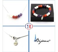 Ensemble bracelet et collier : perles d'améthyste + agate rubanée + pierre de lune. Chaîne en acier inoxydable de 8 mm de long