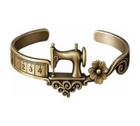 Ensemble bracelet manchette et bague vintage en bronze antique, bracelet réglable, ruban à mesurer, cadeau pour couturière, One Size, Laiton, 0