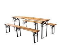 Ensemble Brasserie Pliant 220cm : Table + 2 Bancs, Bois de Pin Massif, Robuste jusqu'à 200kg, Idéal Fêtes, Jardin et Réception