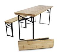Ensemble Brasserie Table + 2 Bancs Pliants En Bois 180 Cm Marron