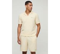 Ensemble brodé avec polo texturé et short homme - ecru - L, ecru