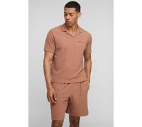 Ensemble brodé avec polo texturé et short homme - marron - S, marron