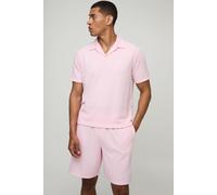 Ensemble brodé avec polo texturé et short homme - rose - L, rose