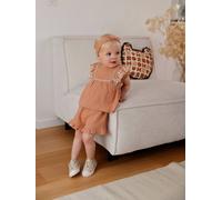 Ensemble brodé bébé : blouse + short + bandeau en gaze de coton caramel 3M(60CM)