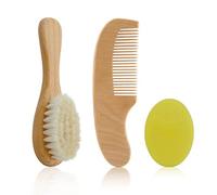 Ensemble brosse à cheveux et peigne pour bébé avec manche en bois et poils de chèvre naturels