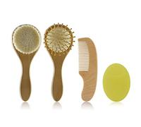 Ensemble brosse à cheveux et peigne pour bébé avec manche en bois et poils de chèvre naturels - Brosse à cheveux en silicone - Cadeau pour nouveau-né - Brosse et ensemble doux pour nouveau-né
