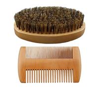 Ensemble brosse à moustache et peigne | Kit de brosse de toilettage en poils de sanglier en bois pour barbier, outils de toilettage pour masser le visage et enlever les débris
