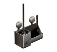 Ensemble brosse WC et support, support mural pour brosse de toilette, économiseur d'espace avec ventouse et rangement, sans trous, design moderne noir, pour petite salle de bain (B)