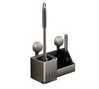 Ensemble brosse WC et support, support mural pour brosse de toilette, économiseur d'espace avec ventouse et rangement, sans trous, design moderne noir, pour petite salle de bain (A)