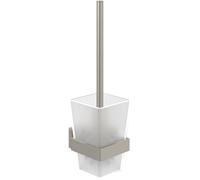 Ensemble brosse WC Villeroy & Boch Elements - Striking, porte-brosse WC pour montage mural, ensemble brosse WC avec réservoir en verre satiné, angulaire, nickelé brossé mat