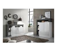 ARTURO - Ensemble Buffet 3P + Meuble Bar Blanc Laqué Niches Aspect Oxyde - Altobuy Blanc